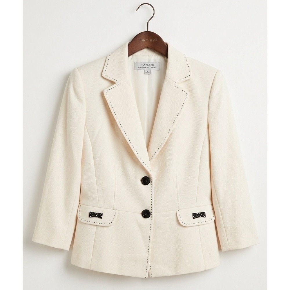 Tahari Arthur S. Levine Cream & Black Skirt Jacket Fully Lined Size 8, EUC